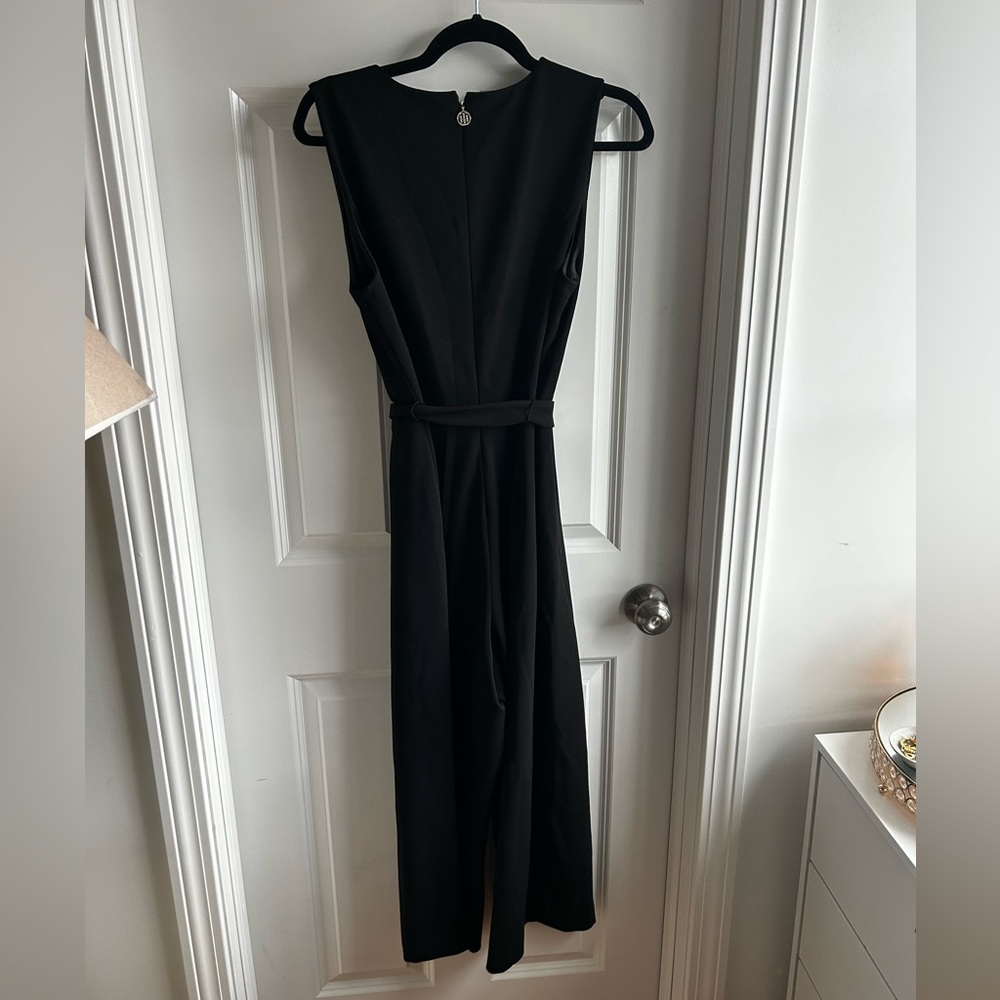 Tommy Hilfiger Black Sleeveless V-Neck Jumpsuit with Waist Tie - Picture 2 of 3